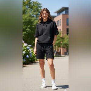 Zara Black Sweat Suit - Hoodie & Shorts size M